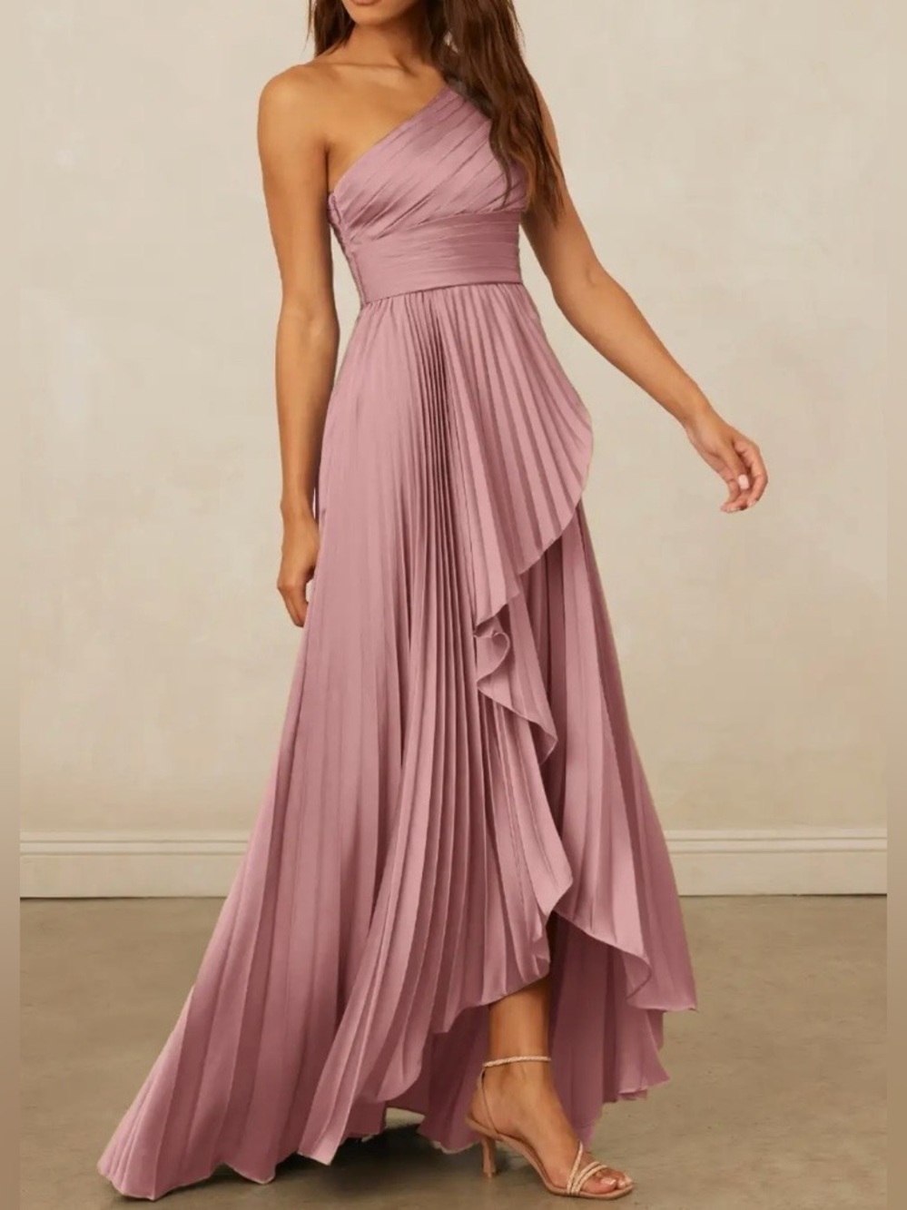 Christian Siriano One-Shoulder Fuchsia Pleated Maxi Dress size A2